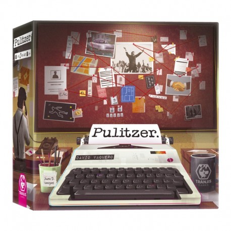 Caja del juego de mesa Pulitzer y componentes