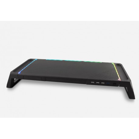 Elevador de monitor negro con RGB y hub USB