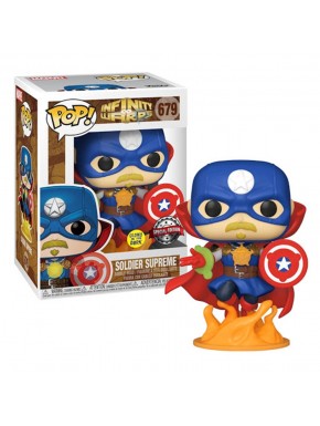 Figura Funko POP Soldado Supremo Marvel Infinity Warps na caixa