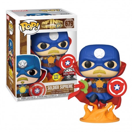 Figura Funko POP Soldado Supremo Marvel Infinity Warps na caixa
