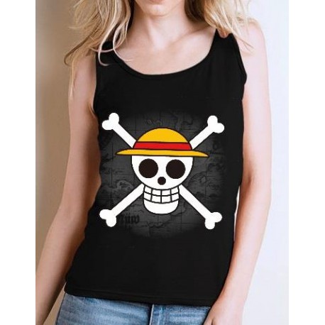 Camiseta sin mangas chica One Piece Calavera con Mapa