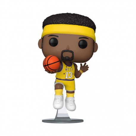 Funko Pop de Wilt Chamberlain com uniforme amarelo e bola