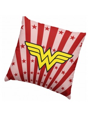Cojín de Wonder Woman rojo con estrellas y logo