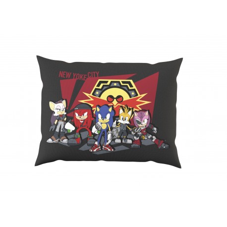 Coussin Sonic Prime 35 cm avec personnages sur fond noir