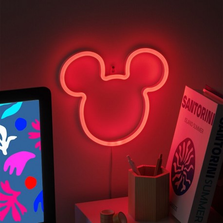 Luz de néon LED formato cabeça do Mickey Mouse na parede
