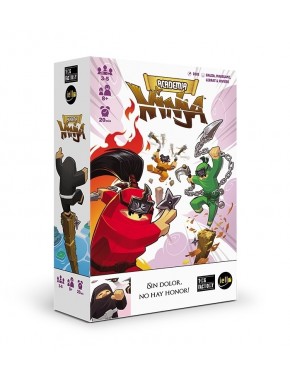Caixa do jogo de tabuleiro Academia Ninja com ilustrações de ninjas