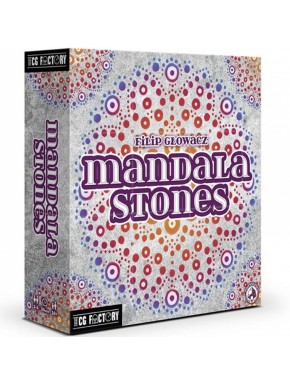Caixa e componentes do jogo de tabuleiro Mandala Stones
