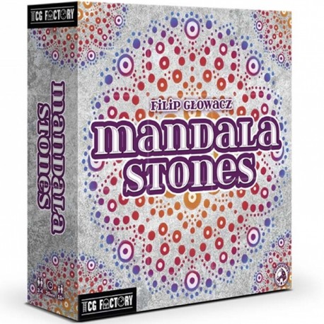 Caixa e componentes do jogo de tabuleiro Mandala Stones