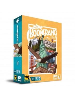 Boîte du jeu de société Boomerang USA avec des symboles des États-Unis.
