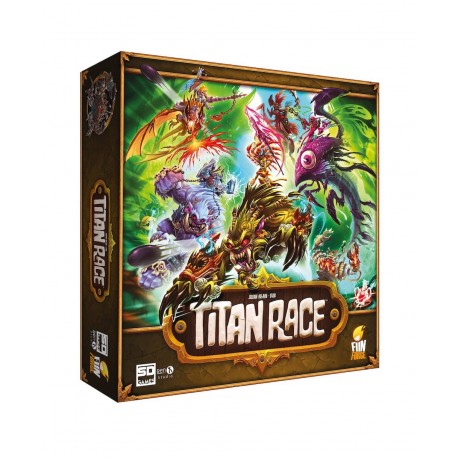 Boîte de jeu de société Titan Race avec titans en course