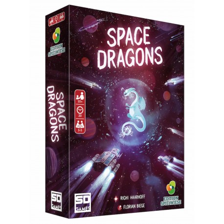 Caja del juego de mesa Space Dragons con diseño espacial