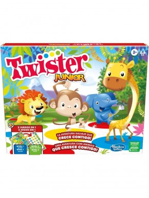 Caixa do jogo Hasbro Twister Júnior com tapete e roleta