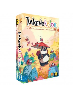 Caja del juego de mesa Takenokolor con panda e ilustraciones coloridas
