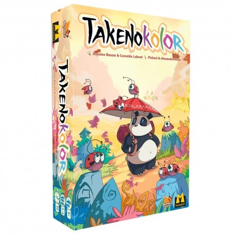 Caja del juego de mesa Takenokolor con panda e ilustraciones coloridas