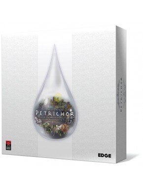 Caixa e componentes do jogo de tabuleiro Petrichor