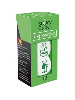 Caixa verde Story Cubes Exploração com dados visíveis