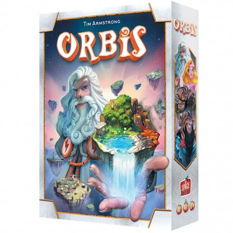 Caixa do jogo de tabuleiro Orbis com ilustrações de deuses