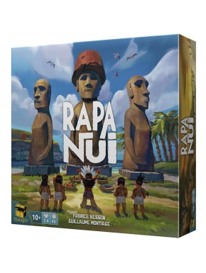 Caja y componentes del juego de mesa Rapa Nui