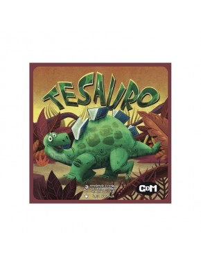 Caixa do jogo de tabuleiro Tesauro com dinossauro de livros