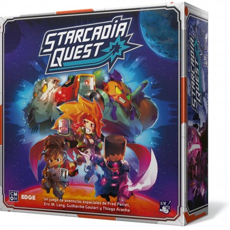 Caja y contenido del juego de mesa Starcadia Quest