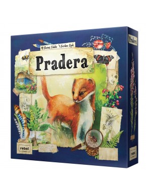 Caja del juego de mesa Pradera con ilustraciones de naturaleza