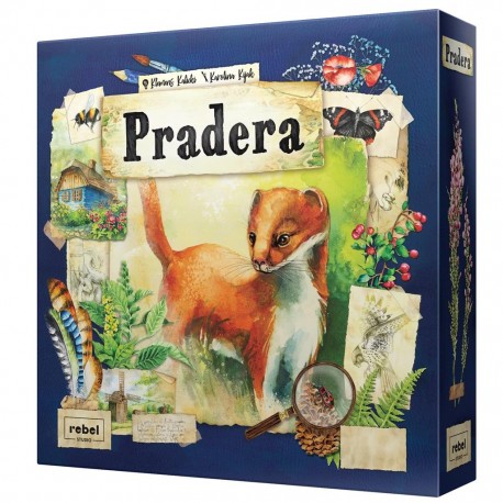 Caja del juego de mesa Pradera con ilustraciones de naturaleza