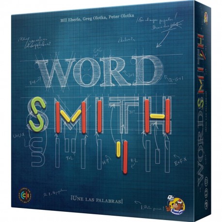 Caja del juego de mesa Wordsmith con piezas y dados
