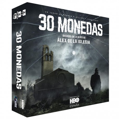 Caja del juego de mesa 30 Monedas con diseño de iglesia