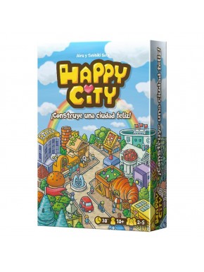 Caixa e cartas do jogo de tabuleiro Happy City