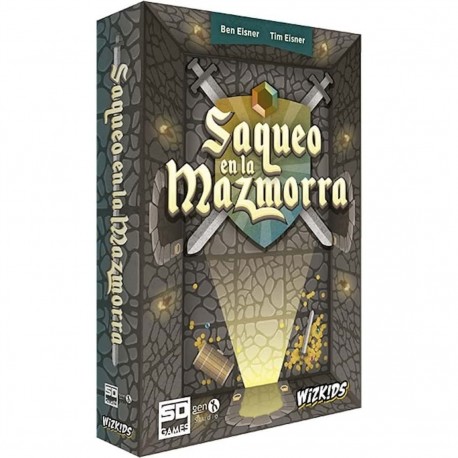 Caja y componentes del juego de mesa Saqueo en la Mazmorra