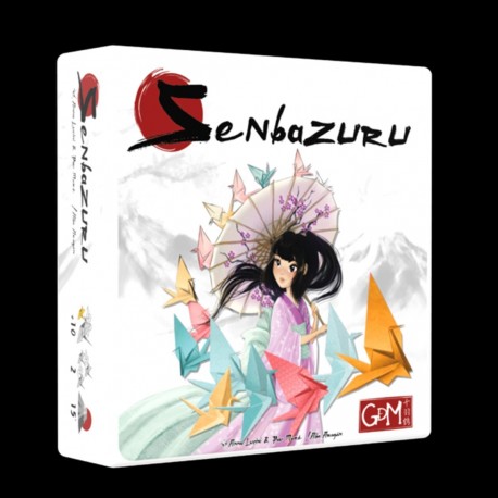 Caja y componentes del juego de mesa Senbazuru