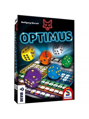 Caja del juego de mesa Optimus con dados de colores