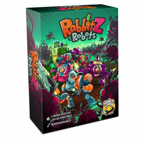 Caixa do jogo RabbitZ & Robots com cartas coloridas