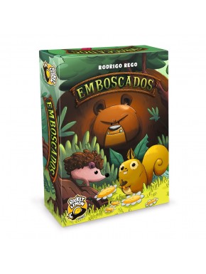 Caixa do jogo de tabuleiro Emboscados com ilustrações de animais da floresta