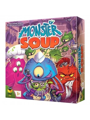 Caixa e componentes do jogo de tabuleiro Monster Soup
