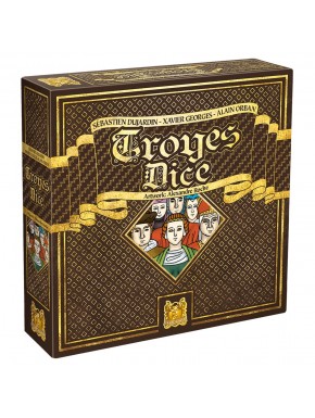 Caja y componentes del juego de dados Troyes