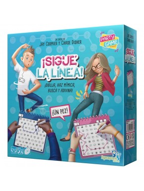 Caixa e componentes do jogo de tabuleiro Siga a Linha!