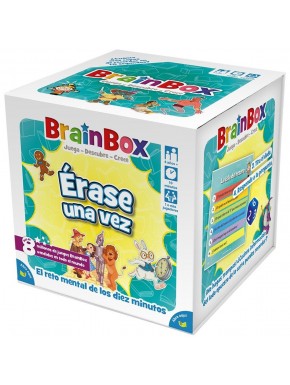 Caixa do jogo de tabuleiro BrainBox Era uma Vez com personagens e ampulheta