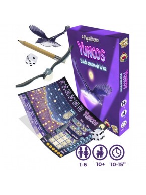 Caixa e componentes do jogo de tabuleiro Yuncos