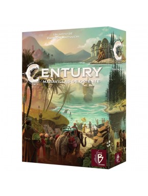 Caixa do jogo de tabuleiro Century: Maravilhas do Oriente com ilustração de ilhas.
