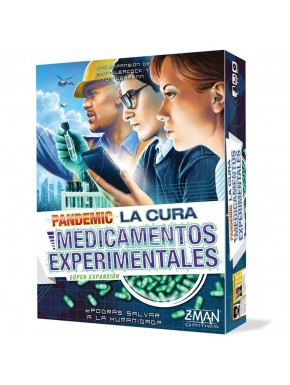 Caja y componentes de la expansión Pandemic La Cura Medicamentos Experimentales