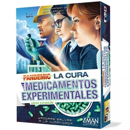 Caja y componentes de la expansión Pandemic La Cura Medicamentos Experimentales