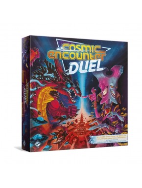 Caixa e componentes do jogo de tabuleiro Cosmic Encounter Duel
