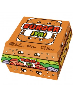 Caixa do jogo de cartas Burger Ya! com design de hambúrguer