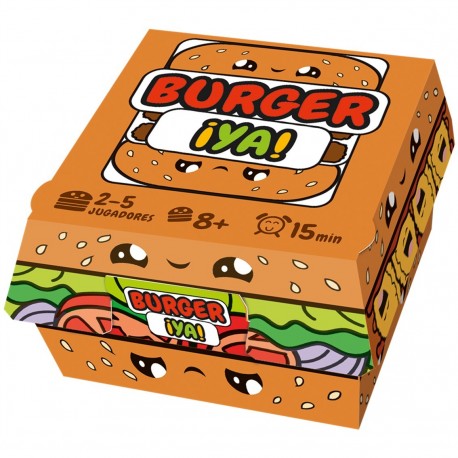 Caixa do jogo de cartas Burger Ya! com design de hambúrguer
