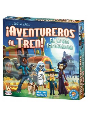 Caixa e componentes do jogo Ticket to Ride: O Trem Fantasma