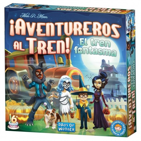 Caixa e componentes do jogo Ticket to Ride: O Trem Fantasma