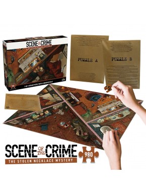 Caixa e peças do jogo de puzzle Cena do Crime