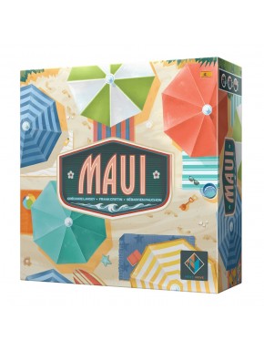 Caja del juego de mesa Maui con sombrillas y toallas