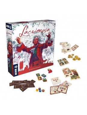 Juego de mesa Lacrimosa de Devir con componentes y cartas